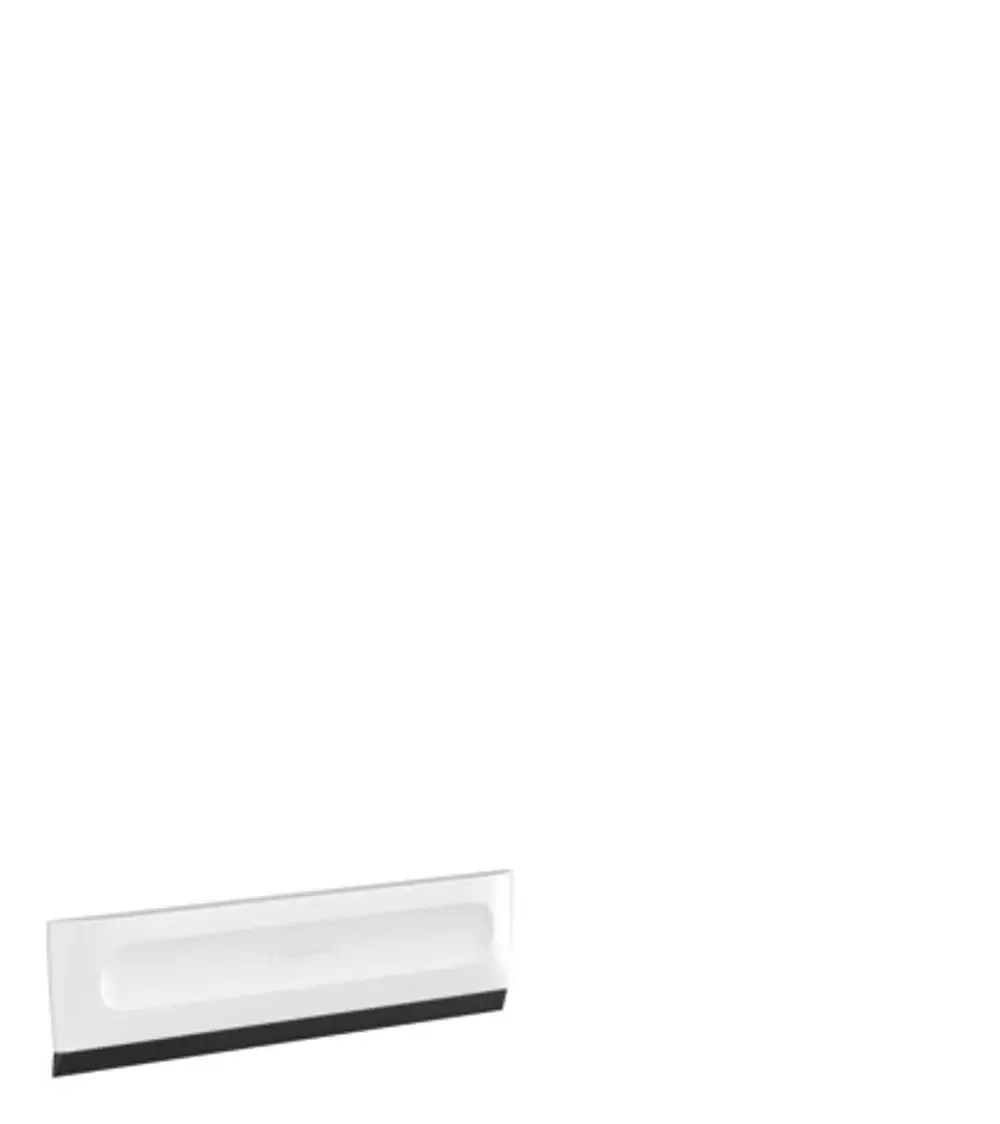 Weißer Duschabzieher von Hansgrohe mit einer glatten Oberfläche und einem gummierten Wischer, montiert an einer hellen Wand.